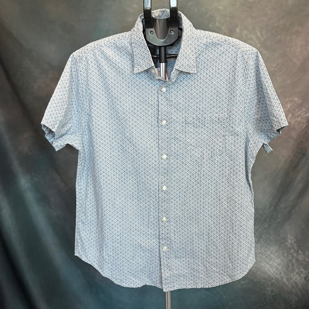 J Crew Mercantile Mens Large‎ Geometric Print Short Sleeve Shirt Blue White
